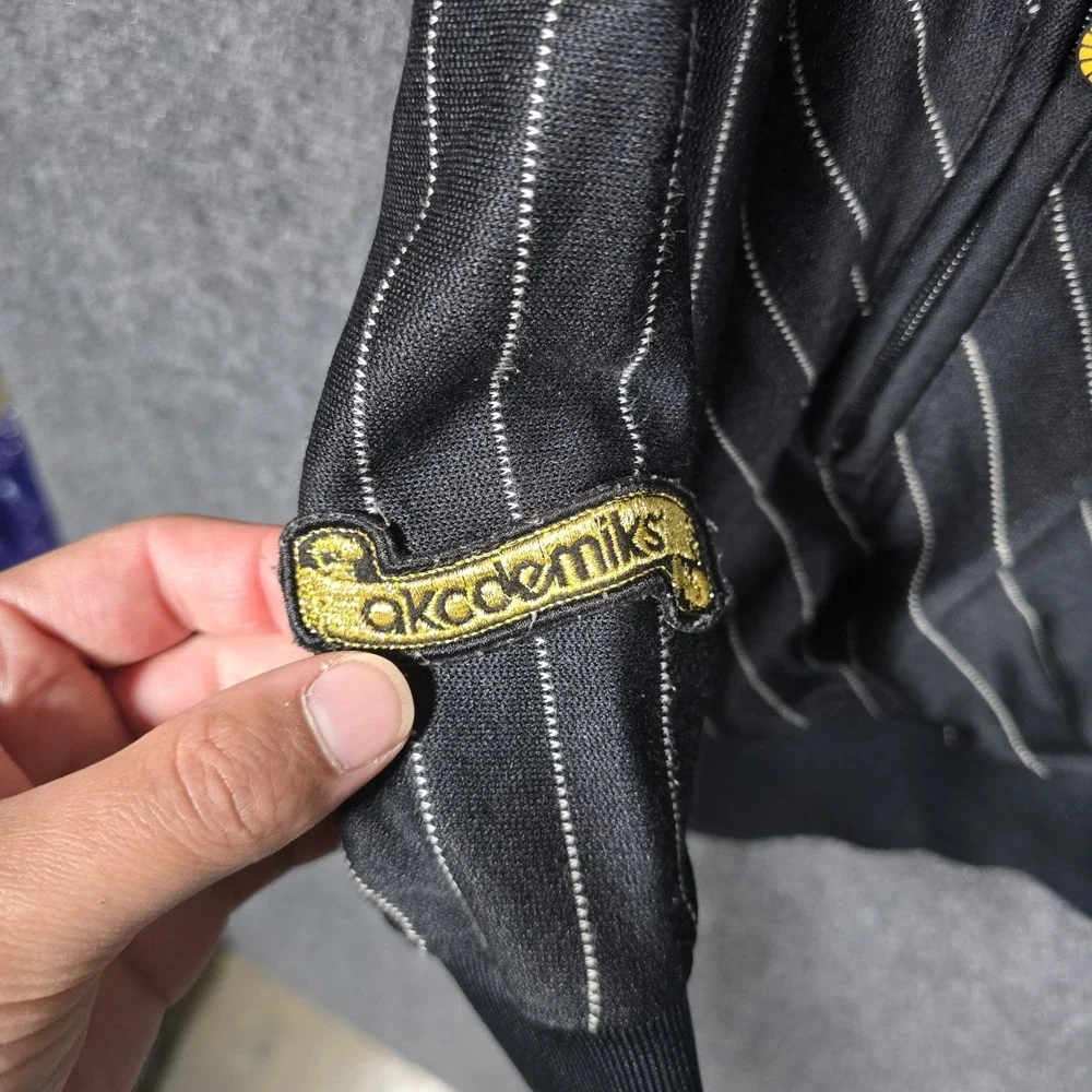 Vintage Y2K Akademiks Track Jacket Mens XXL Full Zip Pinstripe Hip Hop Black